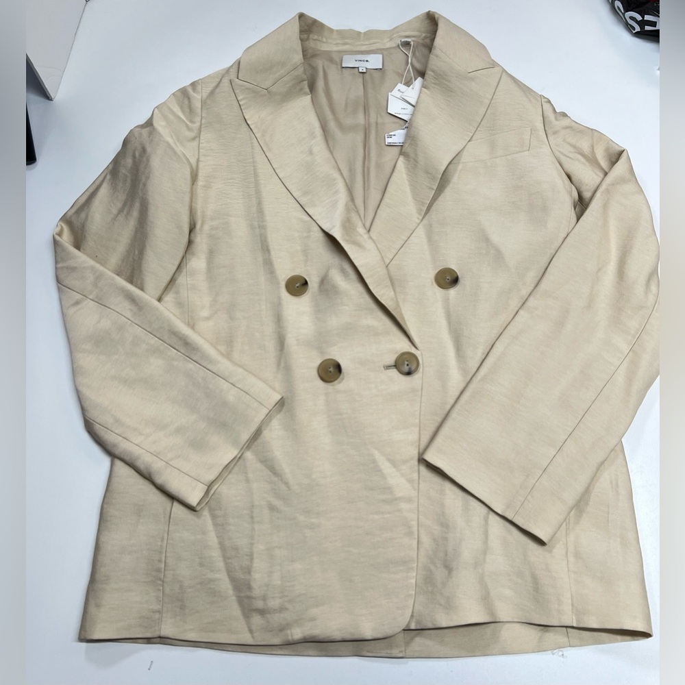 VINCE Drapey Double Breasted Blazer in Cream Size 8 New With Tags - Picture 2 of 16